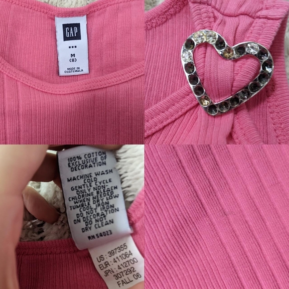 5/$25 GAP pink tank top ribbed scallop trim heart buckle cotton - Picture 4 of 4